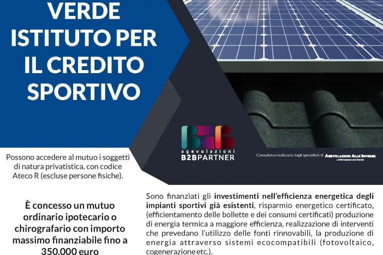 Fotovoltaico per gli impianti sportivi a condizioni agevolate grazie al Mutuo Verde